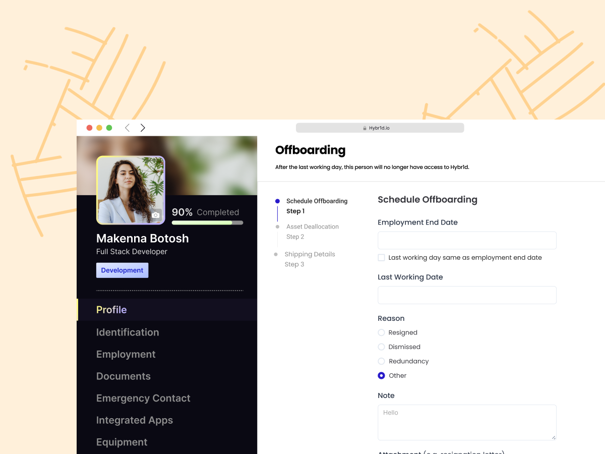 Offboarding module of Hybr1d's Employee Management Platform